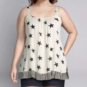 Star Print Swing Blouse Top Womens 14 Sleeveless Tank Light Crepe Cami Tunic NWT